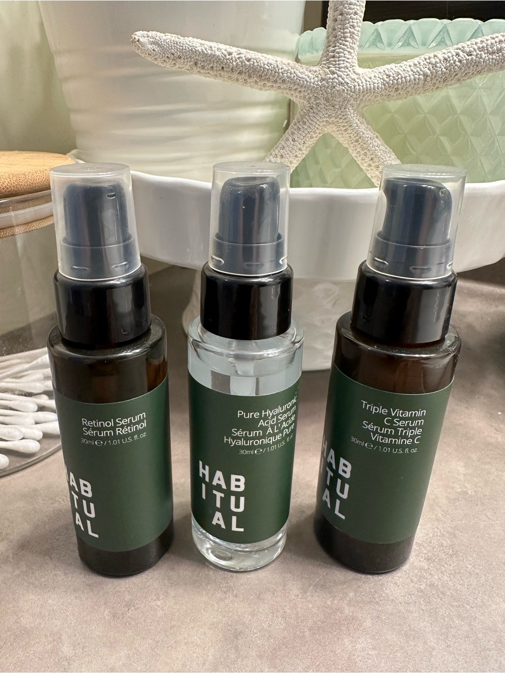 Habitual Green Skincare Serum Trio - Deep Forest Green Bottles